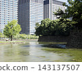 A tranquil waterfront and cityscape stretching along the moat of the Imperial Palace. 143137507