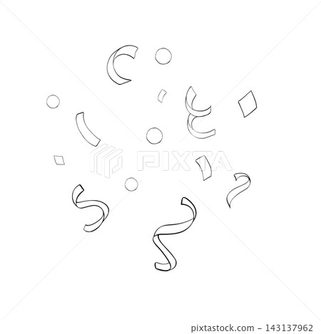 Carnival and birthday party confetti burst, anniversary and fiesta event background. Happy birthday composition Black and white hand drawn illustration. Vector graphic line ink art. Carnival and birthday party confetti burst, anniversary and fiesta event background. Happy birthday composition Black and white hand drawn illustration. Vector graphic line ink art. 143137962