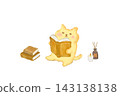 A cute cat enjoying reading and aromatherapy - watercolor illustration material 143138138