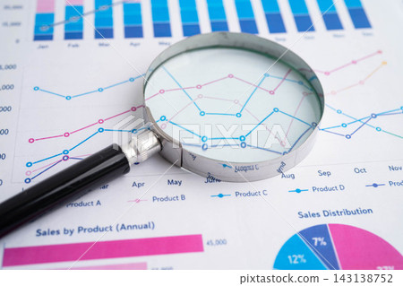 Magnifying glass on charts graphs paper. Financial development, Banking Account, Statistic, Investment Analytic research data economy. 143138752