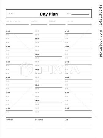 Daily planner template with time blocks Daily planner template with time blocks 143139548