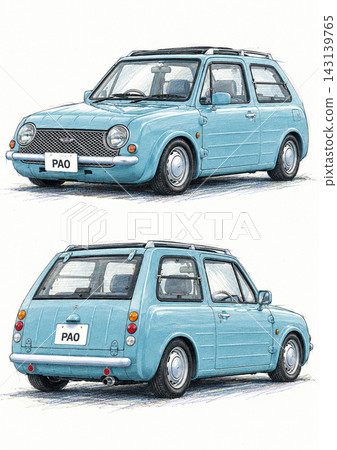A cool illustration of a Nissan Pao drawn with colored pencils. A cool illustration of a Nissan Pao drawn with colored pencils. 143139765