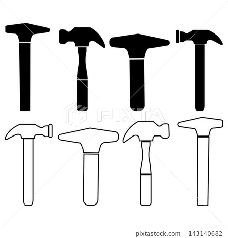 Hammer tools icon set featuring dual style line art and solid black glyph icons Hammer tools icon set featuring dual style line art and solid black glyph icons 143140682