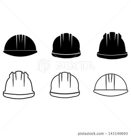 Safety hard hat tools icon set featuring dual style line art and solid black glyph icons Safety hard hat tools icon set featuring dual style line art and solid black glyph icons 143140693