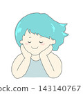 一個女孩雙手肘撐在桌上思考。 143140767