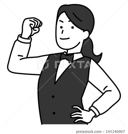 A female restaurant employee shows off her biceps. A female restaurant employee shows off her biceps. 143140907