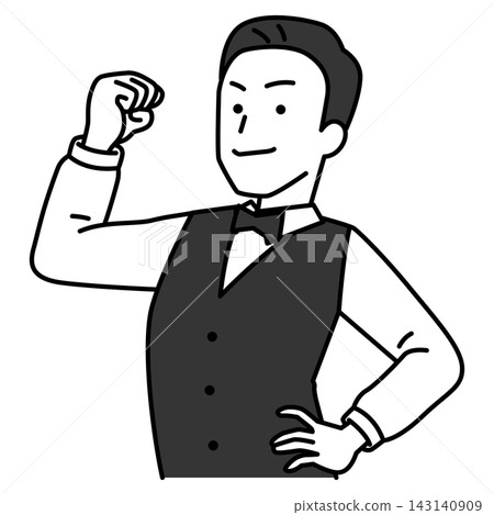 A male restaurant employee showing off his biceps A male restaurant employee showing off his biceps 143140909