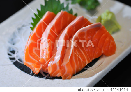 sashimi or salmon sashimi or raw salmon, sliced salmon sashimi or salmon sashimi or raw salmon, sliced salmon 143141014