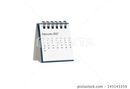 February 2027 desk calendar on white with copy space. February 2027 desk calendar on white with copy space. 143143359