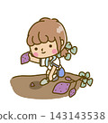 Children (wearing gym clothes) digging up sweet potatoes. 143143538