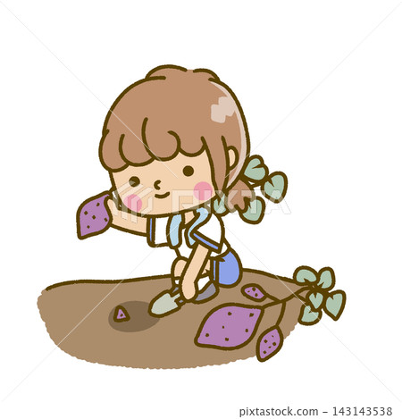 Children (wearing gym clothes) digging up sweet potatoes. Children (wearing gym clothes) digging up sweet potatoes. 143143538
