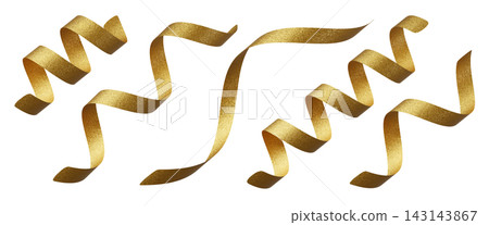 Luxury gold metallic glitter ribbon element set flowing isolated on white background 3D render Luxury gold metallic glitter ribbon element set flowing isolated on white background 3D render 143143867