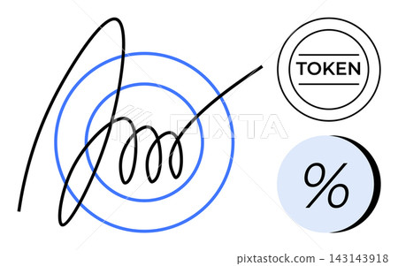 Blockchain, cryptocurrency, financial transactions, identity verification, cybersecurity, digital authentication. A digital signature, token symbol and percentage mark. Blockchain and cryptocurrency Blockchain, cryptocurrency, financial transactions, identity verification, cybersecurity, digital authentication. A digital signature, token symbol and percentage mark. Blockchain and cryptocurrency 143143918