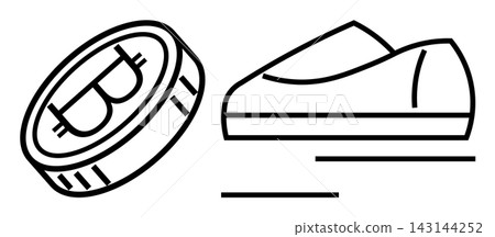 Digital payments, online shopping, modern trade, e-wallet transactions, cryptocurrency use, retail innovation. Bitcoin coin and shoe icon payment and e-commerce. Digital payments and online shopping Digital payments, online shopping, modern trade, e-wallet transactions, cryptocurrency use, retail innovation. Bitcoin coin and shoe icon payment and e-commerce. Digital payments and online shopping 143144252