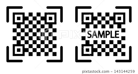QR code (two-dimensional code) illustration with sample display | Icon set with scan frame QR code (two-dimensional code) illustration with sample display | Icon set with scan frame 143144259