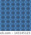 Black pixel art geometric seamless pattern on blue background 143145123