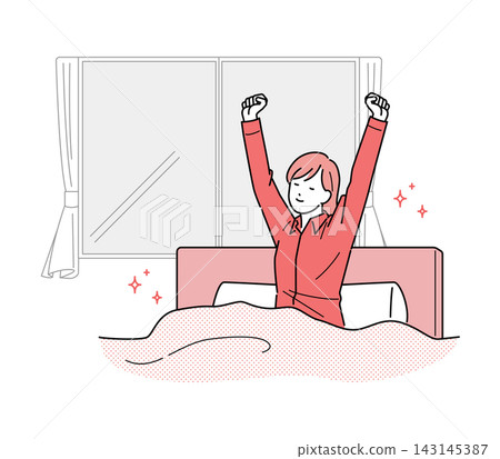 圖:一位年輕女子清晨醒來,感覺神清氣爽。 圖:一位年輕女子清晨醒來,感覺神清氣爽。 143145387