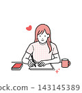 插畫素材：一位年輕女子正在寫信給她的愛人。 143145389