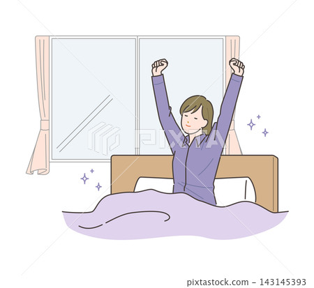 圖:一位年輕女子清晨醒來,感覺神清氣爽。 圖:一位年輕女子清晨醒來,感覺神清氣爽。 143145393