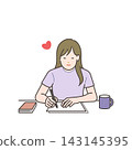 插畫素材：一位年輕女子正在寫信給她的愛人。 143145395