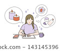 插畫資料：一位年輕女性在寫關於自我照顧的文章 143145396