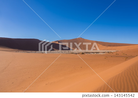 Desert sand dunes surrounding the clay pan of Deadvlei in Namibia Desert sand dunes surrounding the clay pan of Deadvlei in Namibia 143145542
