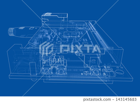 circuit board wireframe illustration. Vector circuit board wireframe illustration. Vector 143145683