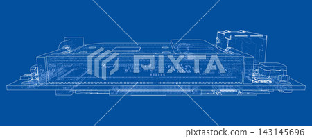 circuit board wireframe illustration. Vector circuit board wireframe illustration. Vector 143145696