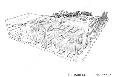 circuit board wireframe illustration. Vector 143145697