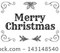 Merry Christmas Vintage Victorian Lettering with Elegant Holly Ornament and Decorative Holiday Greeting Typography 143148540