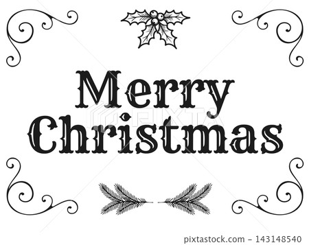 Merry Christmas Vintage Victorian Lettering with Elegant Holly Ornament and Decorative Holiday Greeting Typography Merry Christmas Vintage Victorian Lettering with Elegant Holly Ornament and Decorative Holiday Greeting Typography 143148540