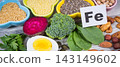 Healthy ingredients containing iron, vitamins and minerals. Best food in fight against anemia 143149602