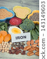 Healthy ingredients containing iron, vitamins and minerals. Best food in fight against anemia 143149603