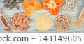 Various nutritious products or ingredients containing vitamins and minerals 143149605