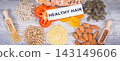Nutritious food containing natural vitamins and minerals as best eating for healthy hair 143149606