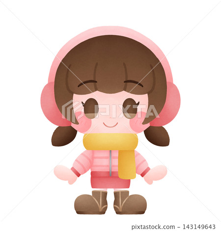 手繪風格的女孩，穿著冬季服裝 143149643