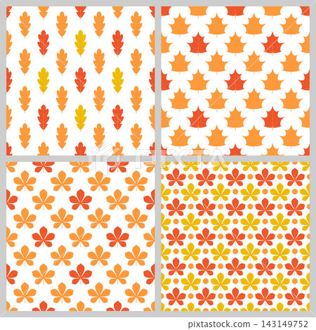 Fall leaves seamless patterns. Set of 4 autumn backgrounds. Vector template for fabric, clothes, scrapbooking, wrapping paper, etc.. 143149752