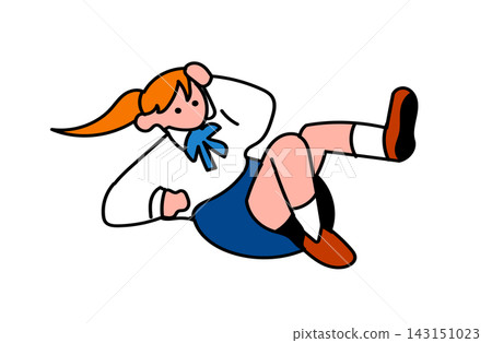 Flat vector illustration of a female student in a school uniform floating and relaxing in the air. Flat vector illustration of a female student in a school uniform floating and relaxing in the air. 143151023
