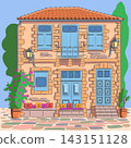 Colorful Vector Illustration of Traditional House in Chania Crete Greece 143151128