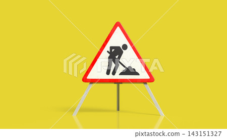 Road Construction Warning Sign on Bright Yellow Background 3d render. Road Construction Warning Sign on Bright Yellow Background 3d render. 143151327