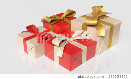 Elegant Red and Cream Gift Boxes with Decorative Ribbon Bows 3d render. Elegant Red and Cream Gift Boxes with Decorative Ribbon Bows 3d render. 143151331