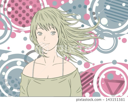 Illustration of a beautiful woman being blown by the wind Illustration of a beautiful woman being blown by the wind 143151381