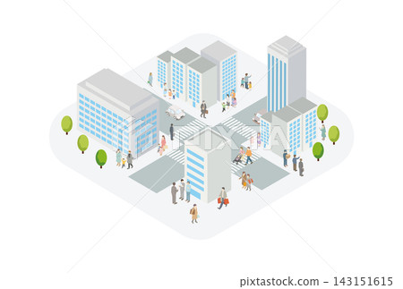 人物、建築、城市景觀、等距視角、插畫、商業、房地產、風景、城鎮、背景、設計、插畫 143151615