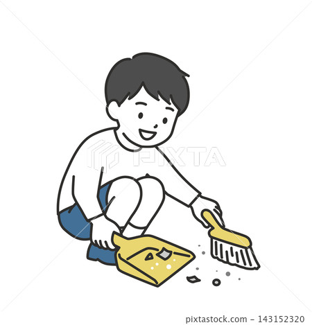 An illustration of a boy using a mini broom and dustpan to clean up trash during year-end cleaning. An illustration of a boy using a mini broom and dustpan to clean up trash during year-end cleaning. 143152320