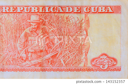14 May 2026 Havana, Cuba Three pesos banknotes representing official currency of Cuba. 143152357
