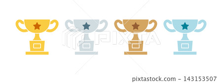 Trophy illustration icon set. Pictograms of gold, silver, and bronze cups. Trophy illustration icon set. Pictograms of gold, silver, and bronze cups. 143153507