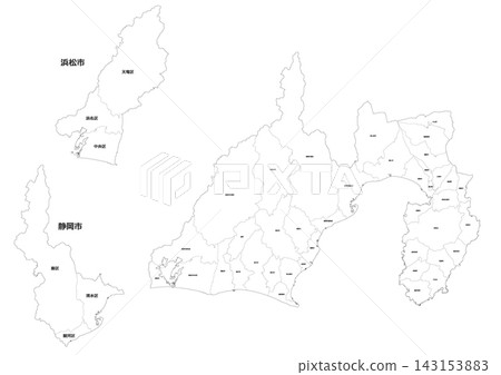 Blank map of municipalities in Shizuoka Prefecture (vector data, updated for 2025, reflects Hamamatsu City's administrative district reorganization, includes enlarged view) Blank map of municipalities in Shizuoka Prefecture (vector data, updated for 2025, reflects Hamamatsu City's administrative district reorganization, includes enlarged view) 143153883
