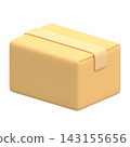 A stylized, closed cardboard box 3D illustration with a transparent background. 143155656