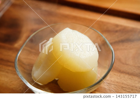 Simmered daikon radish that has absorbed plenty of broth Simmered daikon radish that has absorbed plenty of broth 143155717