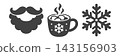 Christmas icons featuring Santa's beard, hot chocolate, and snowflakes. 143156903